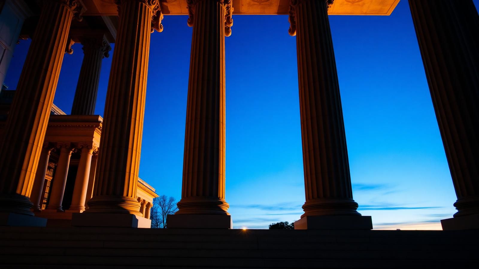 Classical stone columns of a courthouse